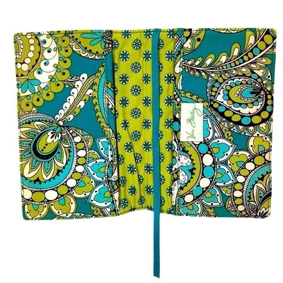 Vera Bradley Paper Book Cover Peacock Lime/Teal/Brown Paisley/Floral EUC - Picture 3 of 5